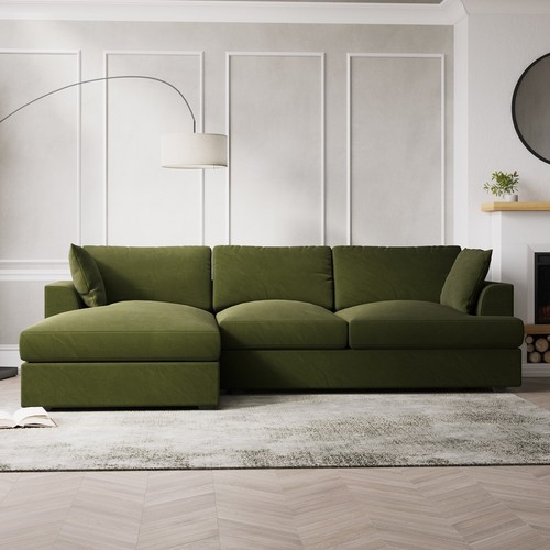 Green velvet shaped sofa 3 - velvet, l